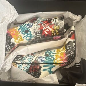 Dolce and Gabbana Graffiti Print Ankle Boots